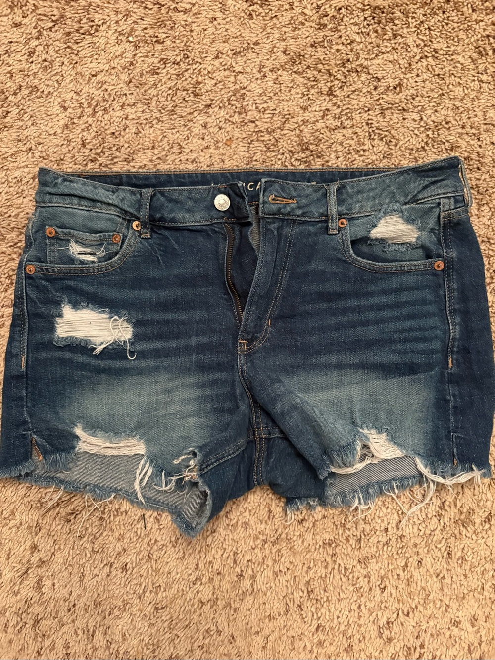 American Eagle Outfitters Distressed Dark Blue Jean Cutoff Shorts